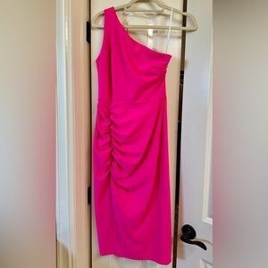 Hot pink one shoulder midi dress